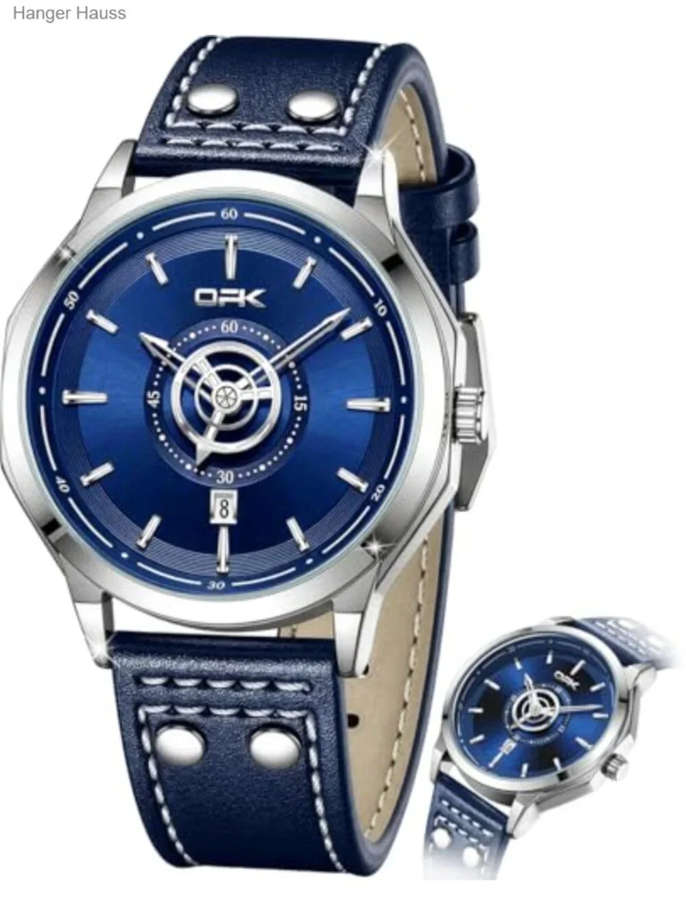Men's 41mm Big Face Chronograph Watch Leather Strap 3ATM Waterproof Dress Watch
